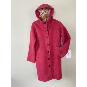 EUC Sundance Vibrant Living Coat Pink Wool Boucle Lined Hood Cocoon Size XS